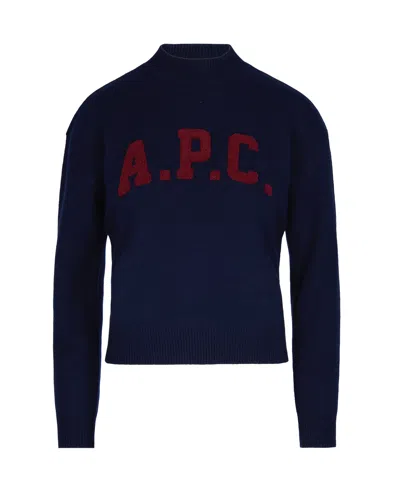 Apc Logo-embroidered Turtleneck Sweater In Blue
