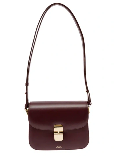 Apc Mahogany Shoulder Bag With Gold Color Engraved Logo In Leather In Burgundy