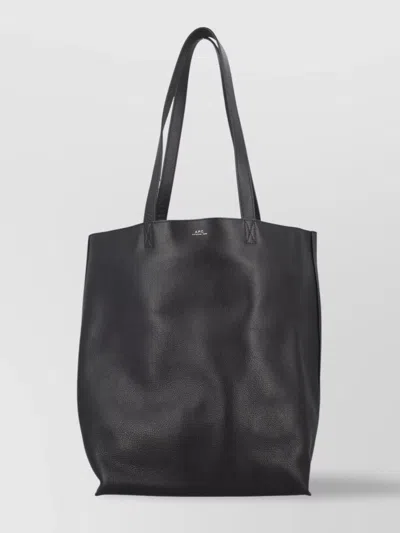 Apc Maiko Leather Shopper Tote Bag Handles In Black