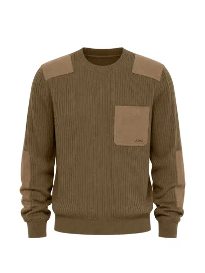A.p.c. Mallarme Wool Sweater Crew Neck Pocket In Brown