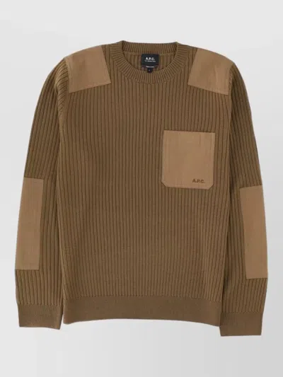 A.p.c. Mallarme Wool Sweater Crew Neck Pocket In Brown