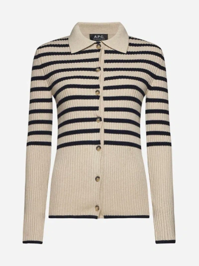 APC MALLORY STRIPED COTTON CARDIGAN