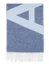 Apc A.p.c. Logo Detailed Fringed Scarf In Blue Grey