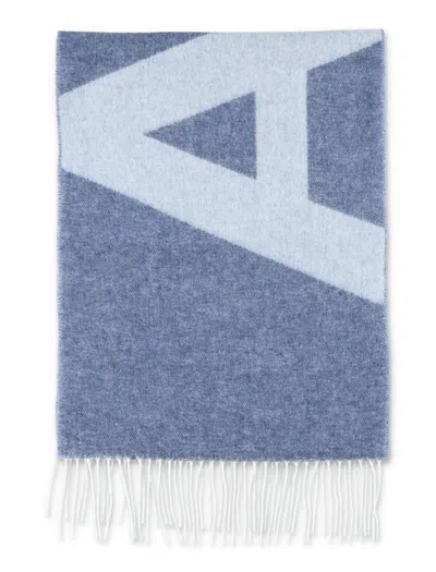 Apc A.p.c. Logo Detailed Fringed Scarf In Blue