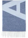 Apc A.p.c. Logo Detailed Fringed Scarf In Blue