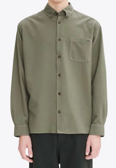 A.p.c. Mateo Oversize Button-down Shirt In Khaki Green