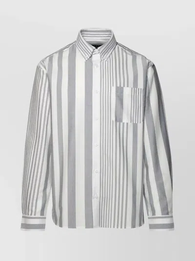 Apc 'mateo' Striped Cotton Shirt With Chest Pocket In Gray