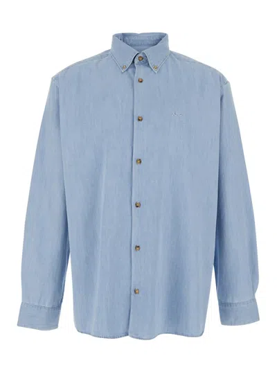 APC 'MATHIA' LIGHT BLUE SHIRT WITH CLASSIC COLLAR AND LOGO LETTERING EMBROIDERY ON THE FRONT IN COTTON M