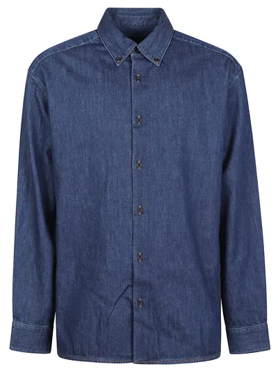 A.p.c. Mathias Denim Long-sleeve Button-down Shirt In Blue