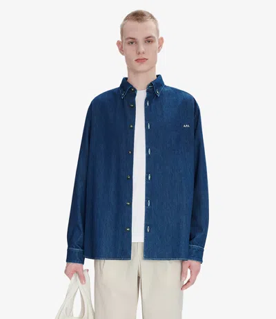APC MATHIAS LOGO SHIRT M STONEWASHED INDIGO