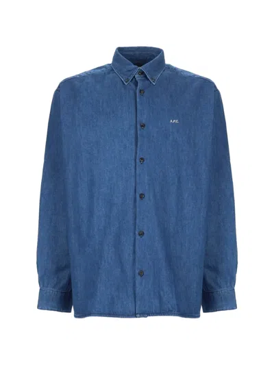 A.p.c. Mathias Logo-embroidered Button-down Shirt In Blue