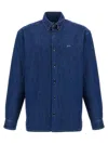 Apc A.p.c. Button-down Denim Shirt With Logo Detail In Blue