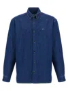 Apc A.p.c. Button-down Denim Shirt With Logo Detail In Blue