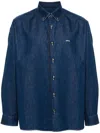 Apc A.p.c. Button-down Denim Shirt With Logo Detail In Blue