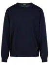 Apc Merino Wool Crew-neck Sweater With Embroidered Logo In Navy
