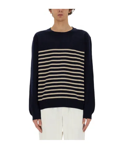Apc A.p.c. Mattew Striped Crewneck Knitted Sweatshirt In Black