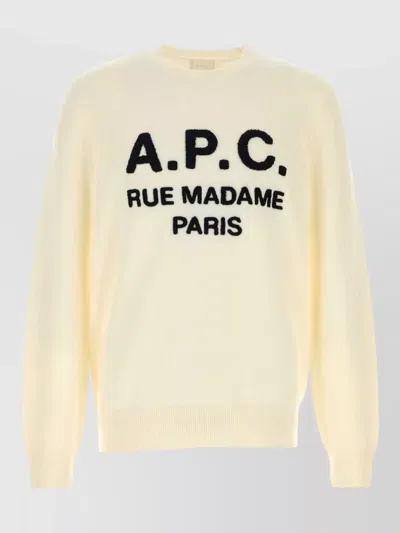 A.p.c. A. P.c. Crewneck Virgin Wool Sweater With Contrast Logo Lettering In Yellow