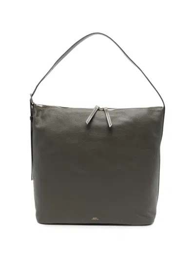 A.p.c. Maxi Vera Grained Leather Shoulder Bag In Red