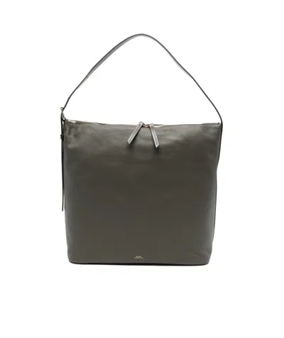 A.p.c. Maxi Vera Grained Leather Shoulder Bag In Gray