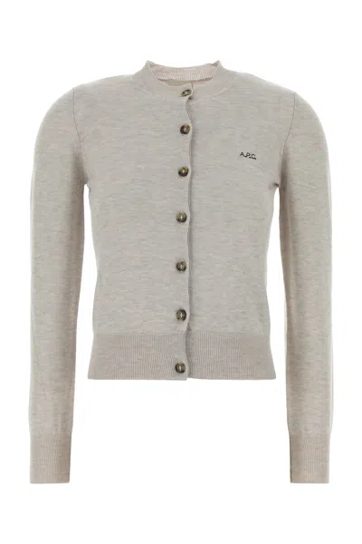 A.p.c. Melange Grey Wool Blend Rosa Cardigan In Gray