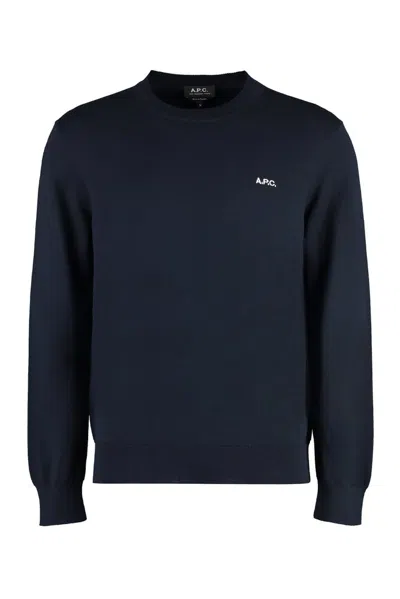Apc A.p.c. Melville Logo Embroidered Crewneck Jumper In Blue