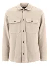 Apc Long Sleeved Buttoned Overshirt In Beige