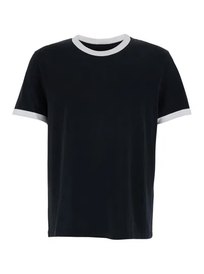 APC A.P.C. MEN BLACK CREWNECK T-SHIRT WITH CONTRASTING DETAILS IN COTTON MAN