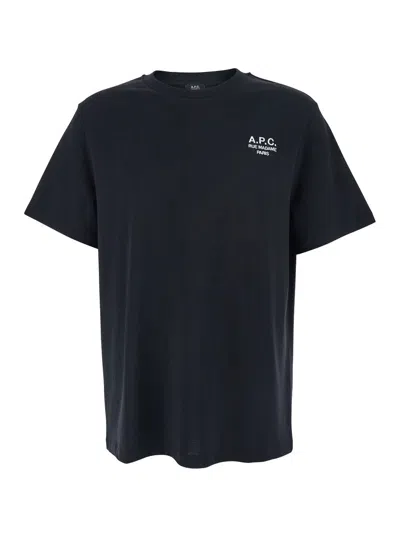 APC A.P.C. MEN BLACK CREWNECK T-SHIRT WITH LOGO EMBROIDERED ON THE FRONT IN COTTON MAN