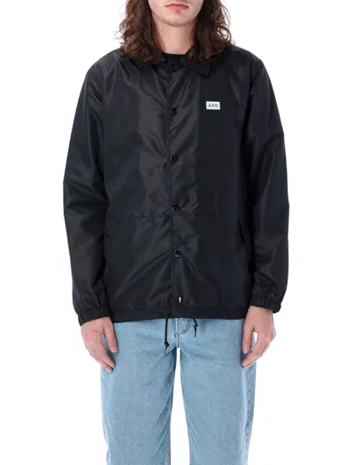 Apc Men's Black Pointed Collar Jacket With Logo Patch And Drawstring Hem