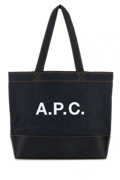 Apc A.p.c. Men Blue Denim And Leather Axel Shopping Bag