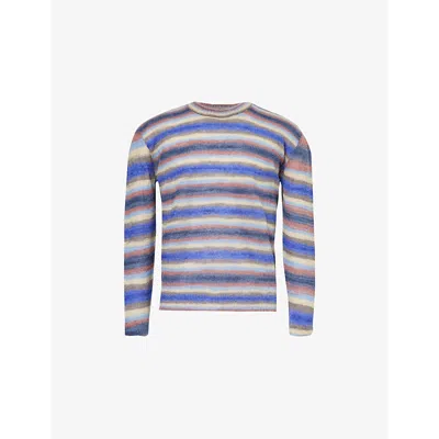 Apc Mens Blue Striped Woven-blend Jumper