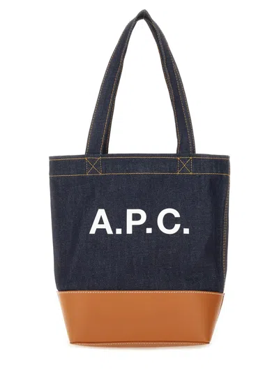 Apc Two-tone Denim And Leather Axelle Shopping Bag In Brown