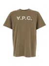 Apc A.p.c. Men Brown Crewneck T-shirt With Logo Lettering On The Front In Cotton Man In Brown