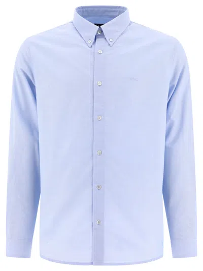 A.p.c. Logo-embroidered Buttoned Shirt In Blue