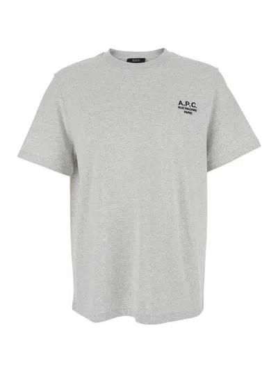 Apc A.p.c. Men Grey Crewneck T-shirt With Logo Embroidered On The Front In Cotton Man In Gray