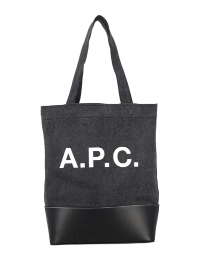 Apc Men's Japanese Canvas Tote Handbag In Blue | Leather Reinforced Base & Internal Zip Pocket
