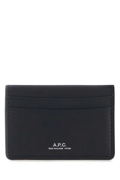 Apc A.p.c. Men Navy Blue Leather Card Holder