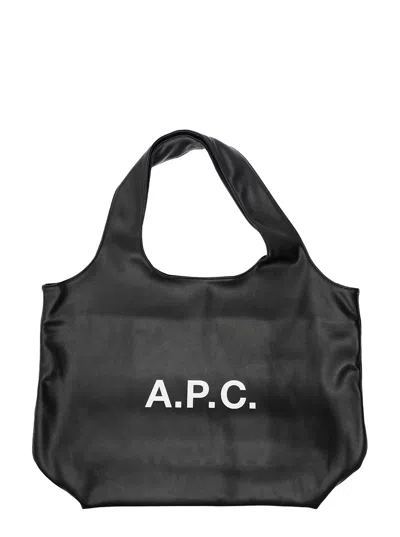 Apc A.p.c. Men 'ninon' Black Shoulder Bag With Two Top Handles And Logo Lettering On The Front In Ecolea