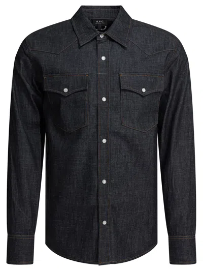 Apc A.p.c. Men Western Denim Shirt In Black