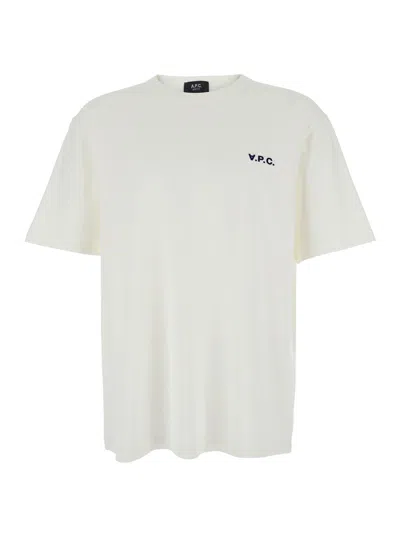 APC A.P.C. MEN WHITE CREWNECK T-SHIRT WITH LOGO EMBROIDERED ON THE FRONT IN COTTON MAN