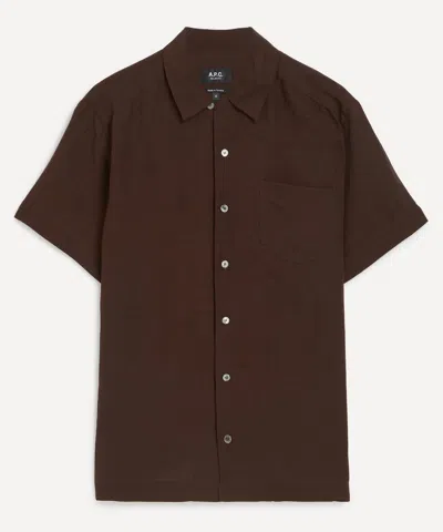 Apc A.p.c. Mens Brown Roy Linen-blend Shirt In Caa Brown