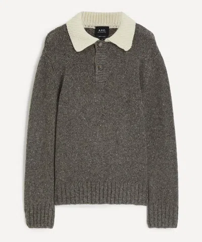 Apc A.p.c. Mens Contrasting Polo Jumper In Gray