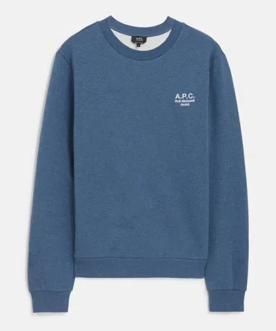 Apc Logo-embroidered Organic Cotton-jersey Sweatshirt In Blue
