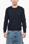 Apc Merino Wool Crew-neck Sweater With Embroidered Logo In Blue