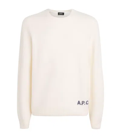 A.p.c. Merino Wool Edward Logo Sweater In Neutral