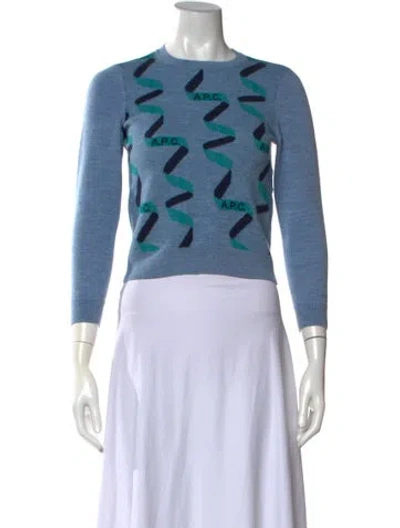 Pre-owned A.p.c. Merino Wool Graphic Print Sweater In Blue