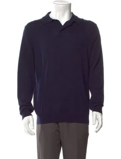 Pre-owned A.p.c. Merino Wool Mock Neck Polo Sweater In Blue