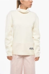 Apc Merino Wool Turtleneck Sweater With Contrasting Logo In Neutral