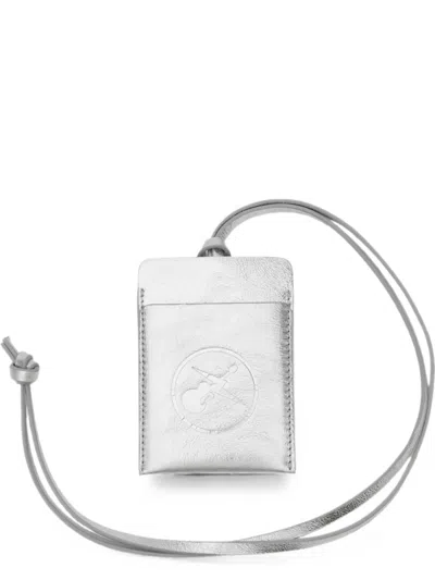 A.p.c. Metallic Leather Card Holder In Silver