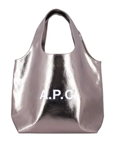 Apc Metallic Logo Tote Bag In Silver